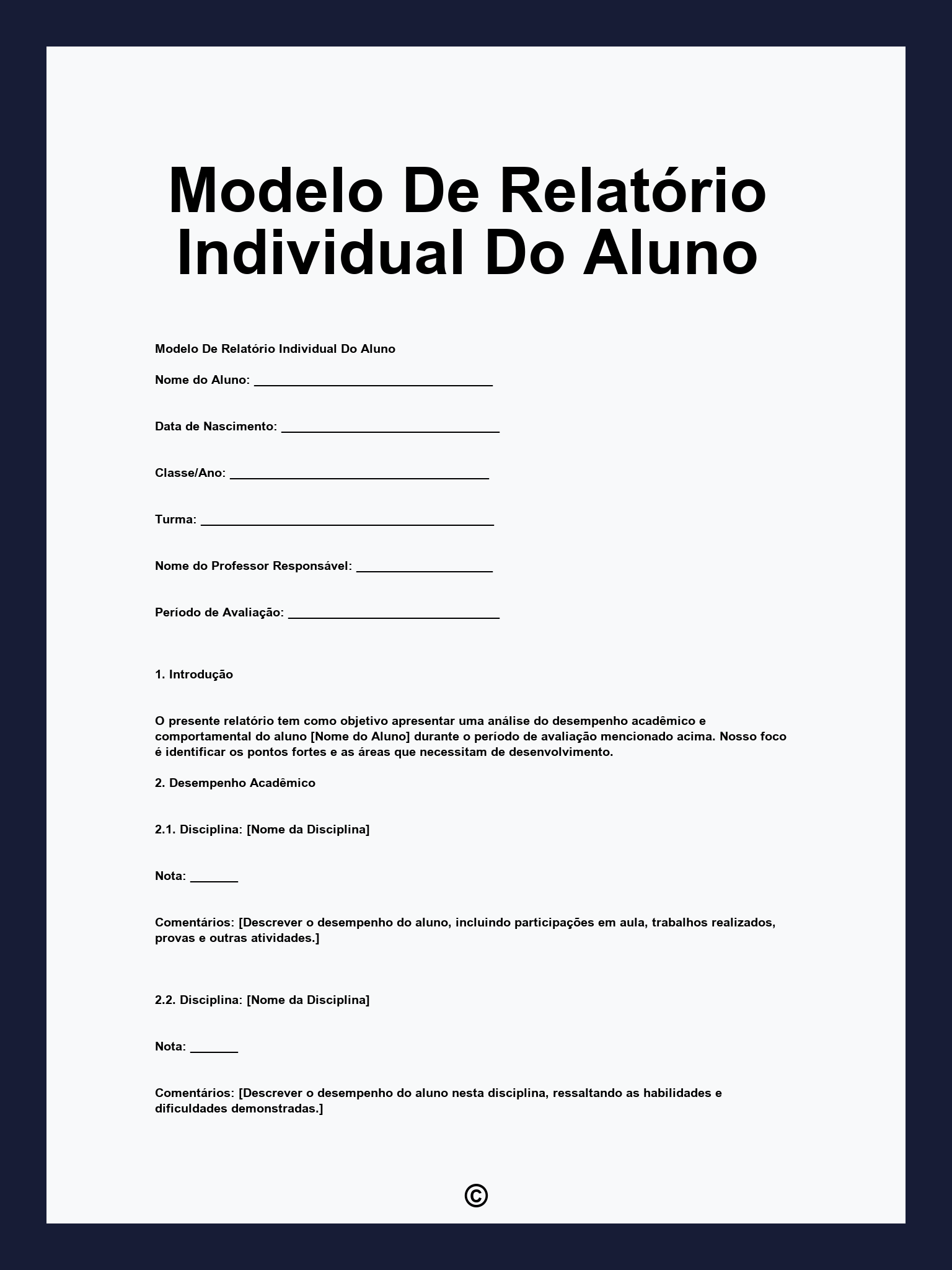 Modelo De Relatório Individual Do Aluno