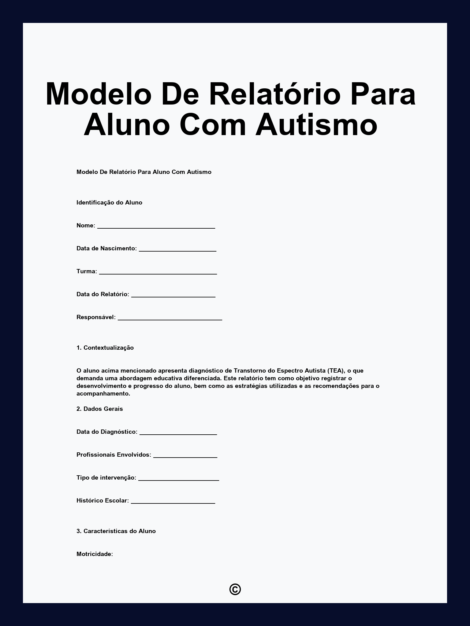 Modelo De Relatório Para Aluno Com Autismo