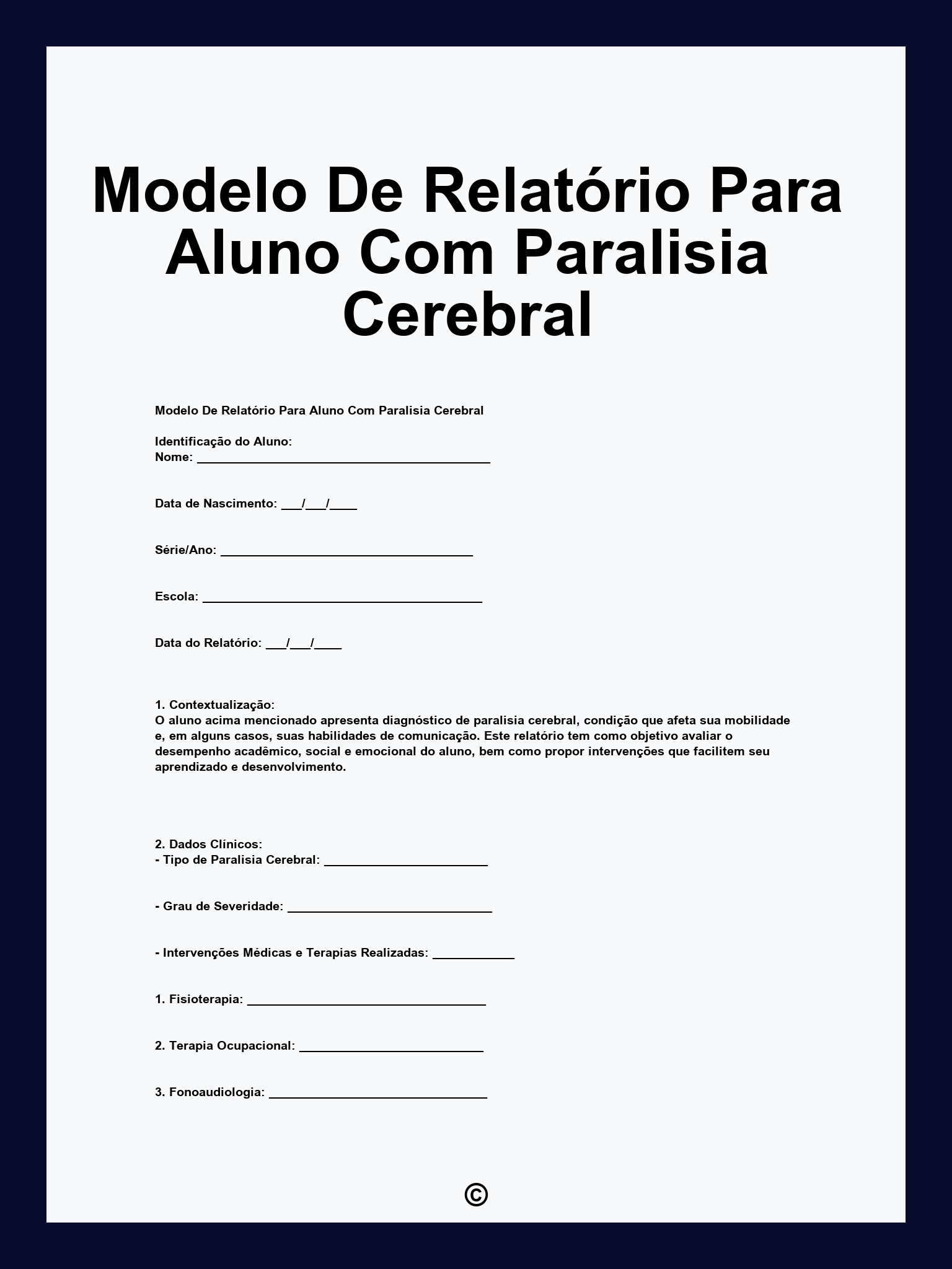 Modelo De Relatório Para Aluno Com Paralisia Cerebral
