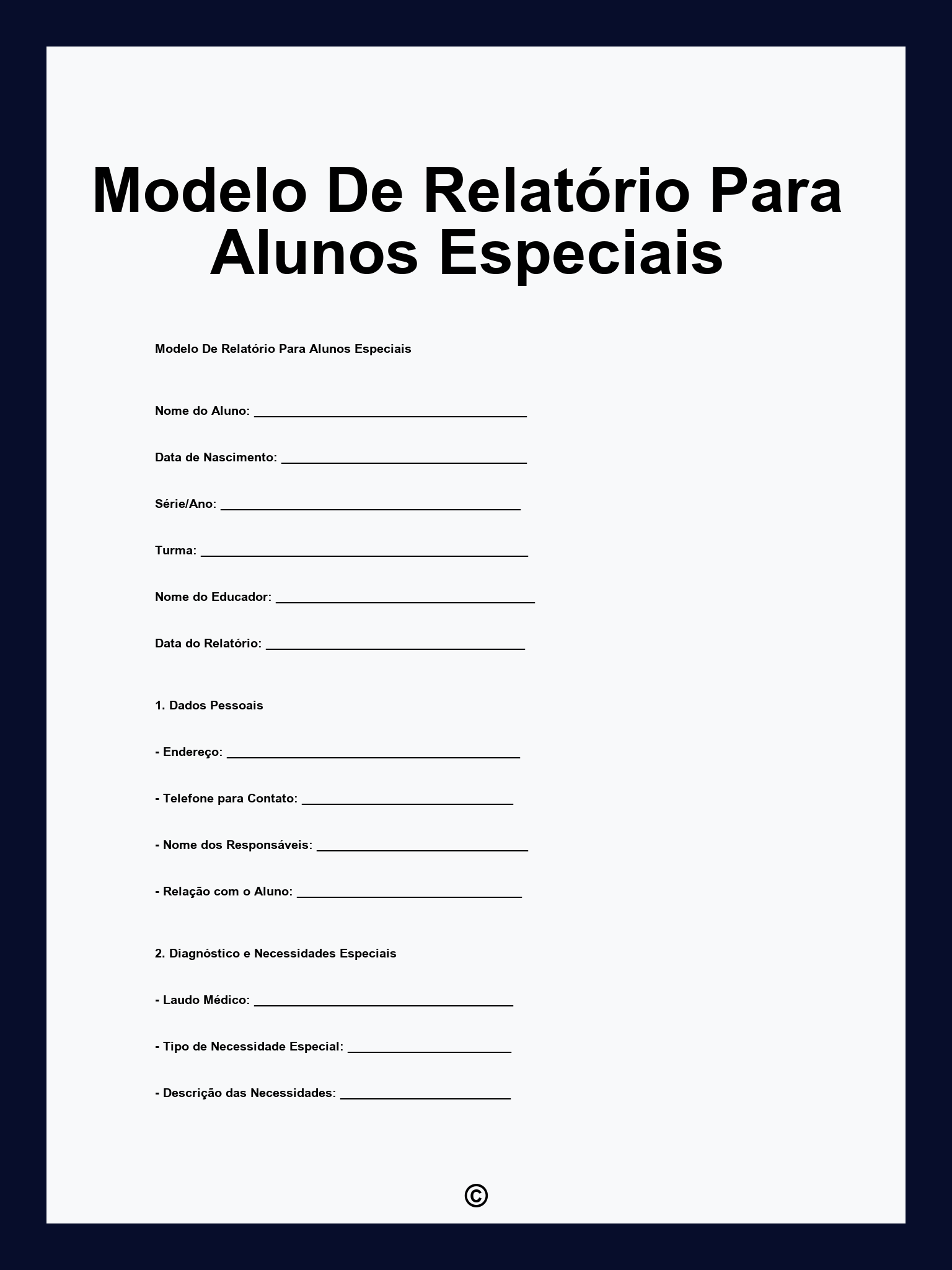 Modelo De Relatório Para Alunos Especiais