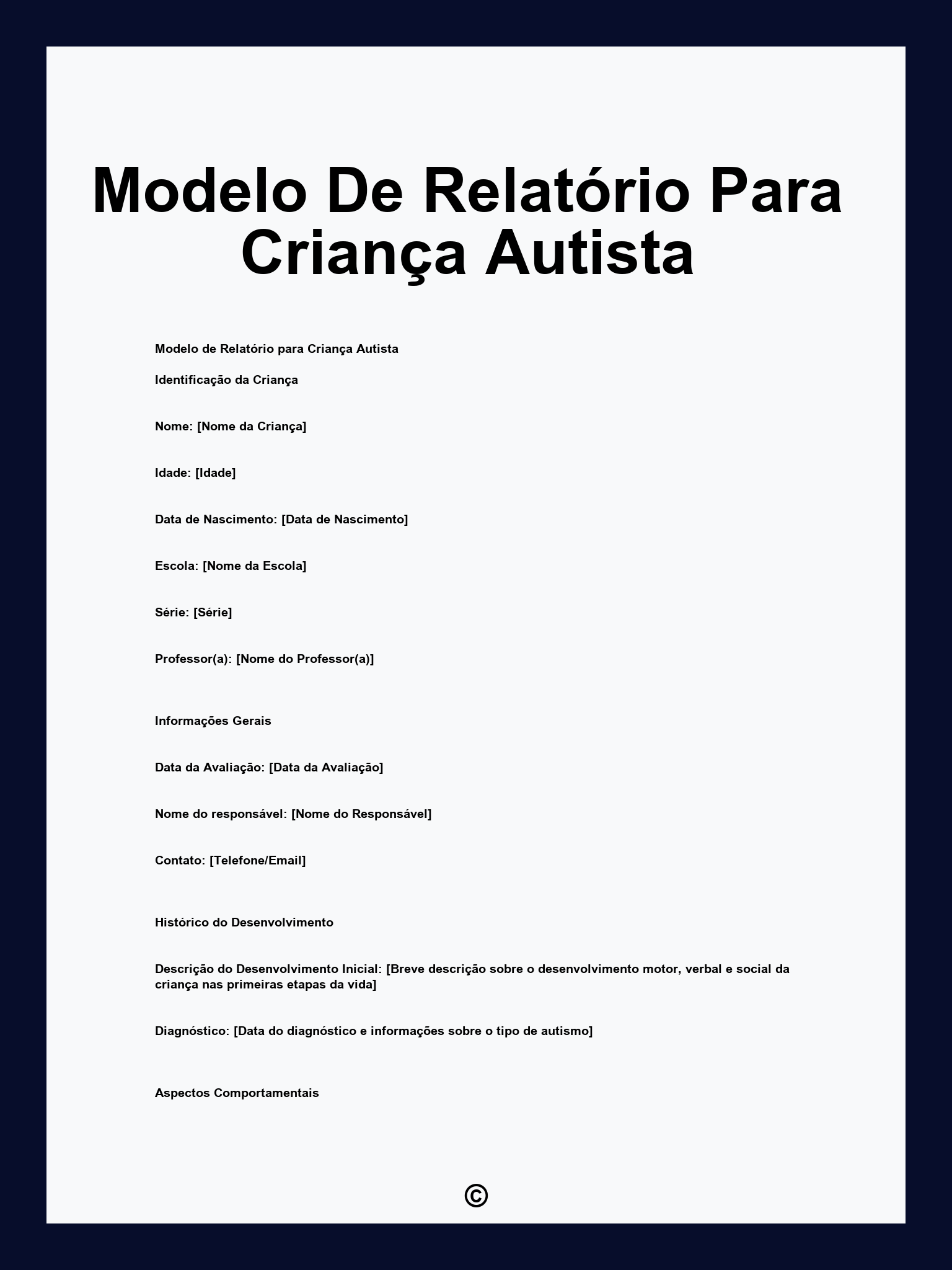 Modelo De Relatório Para Criança Autista