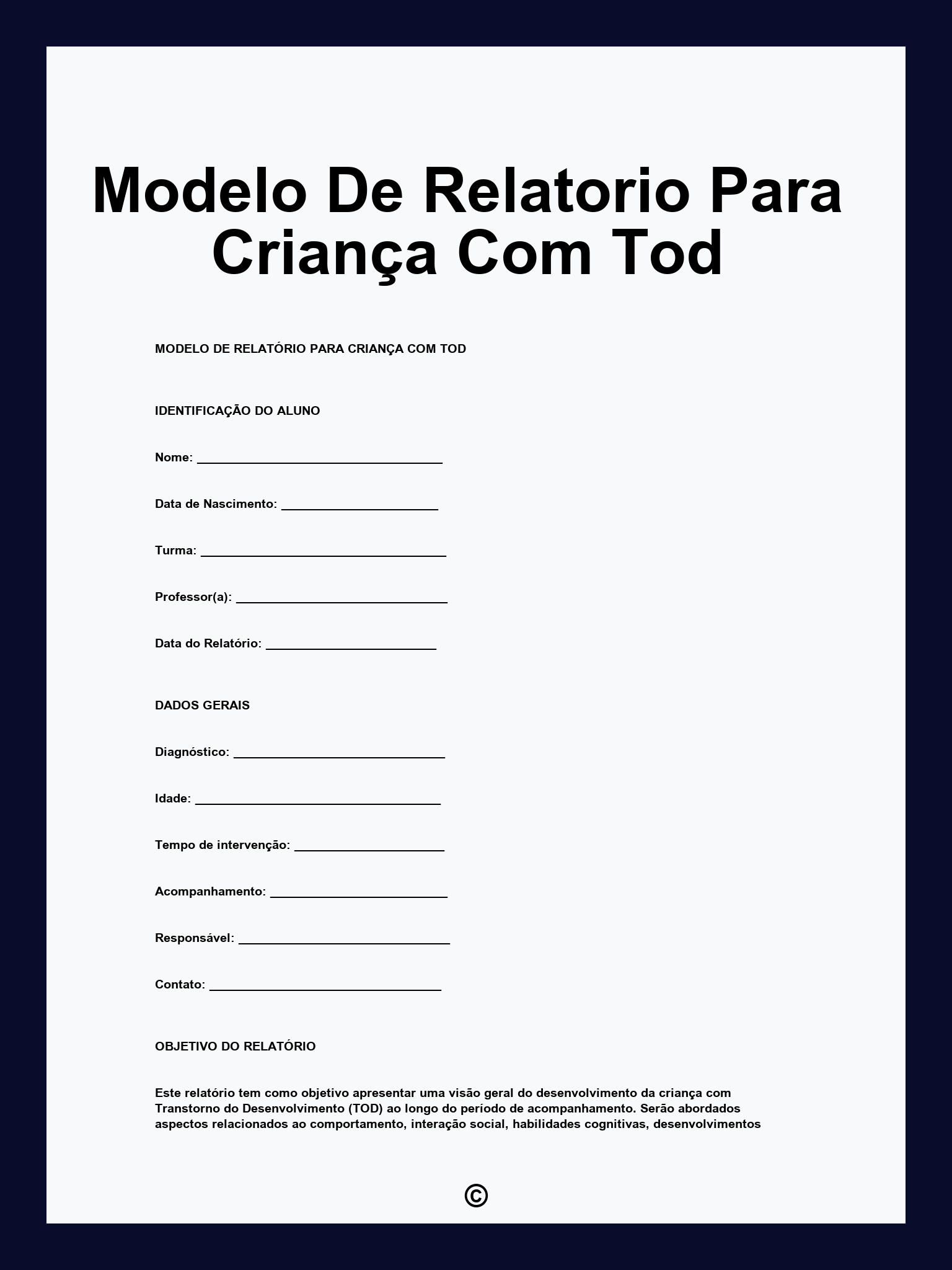 Modelo De Relatorio Para Criança Com Tod