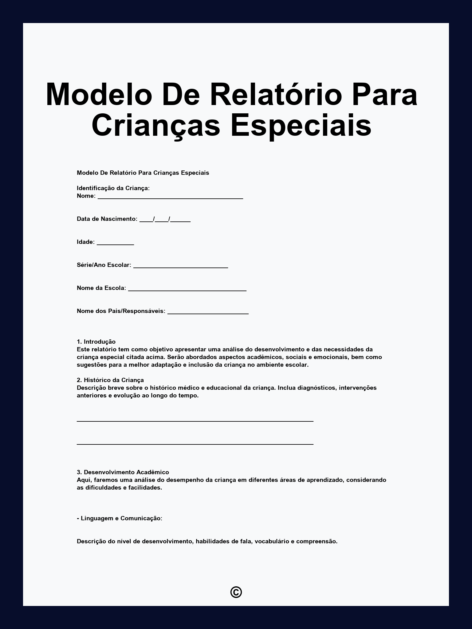 Modelo De Relatório Para Crianças Especiais
