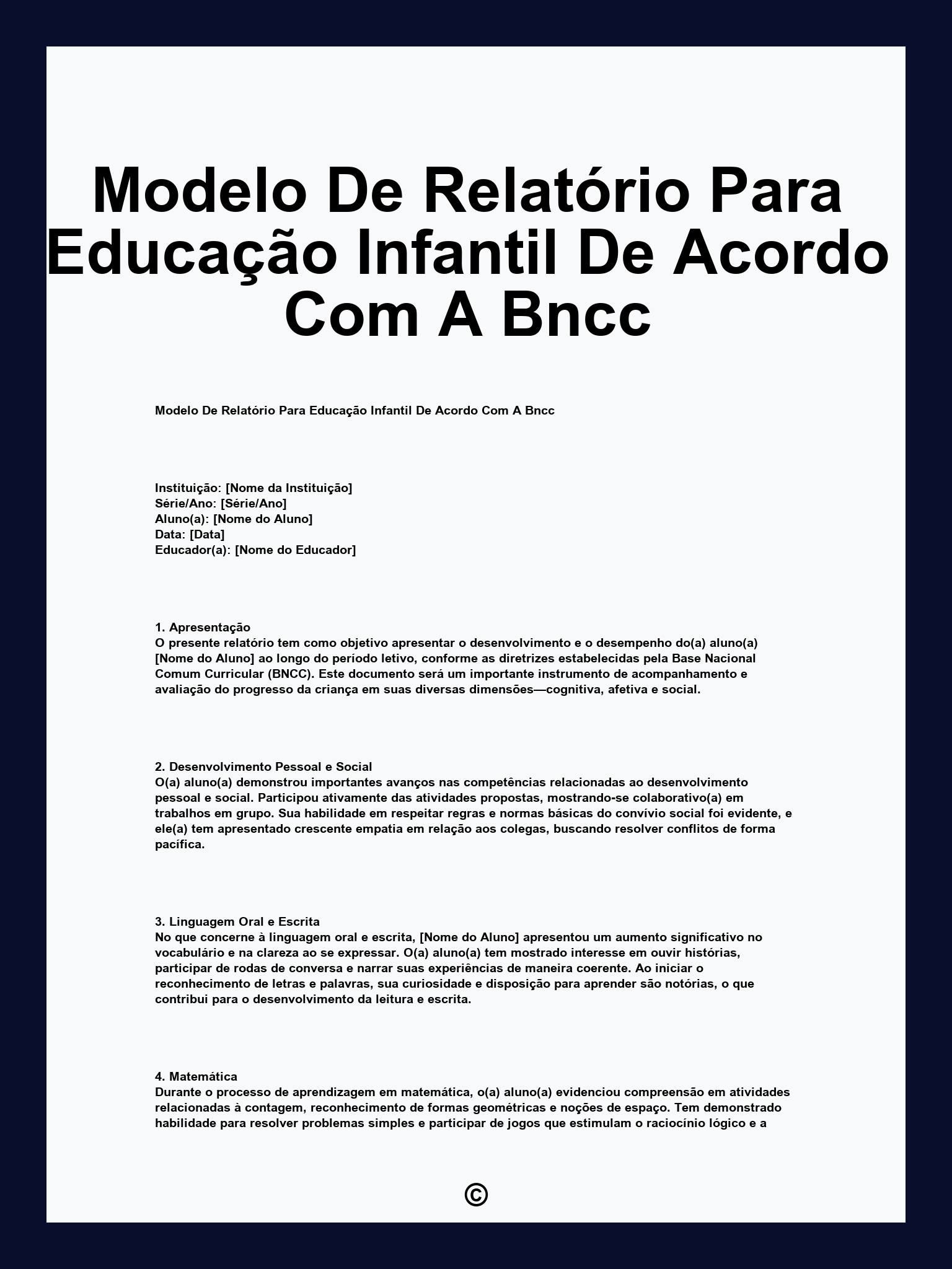 Modelo De Relatório Para Educação Infantil De Acordo Com A Bncc