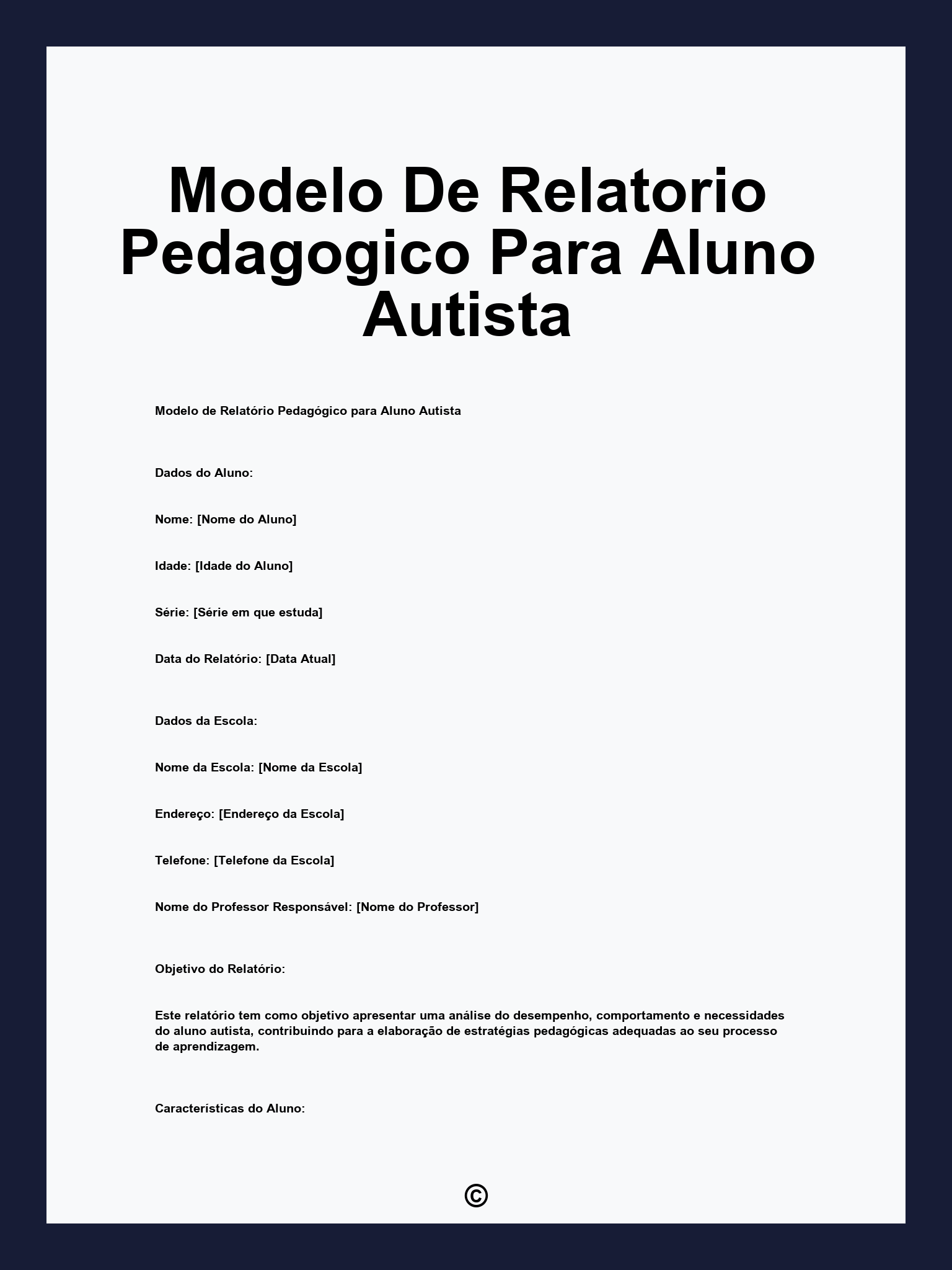 Modelo De Relatorio Pedagogico Para Aluno Autista