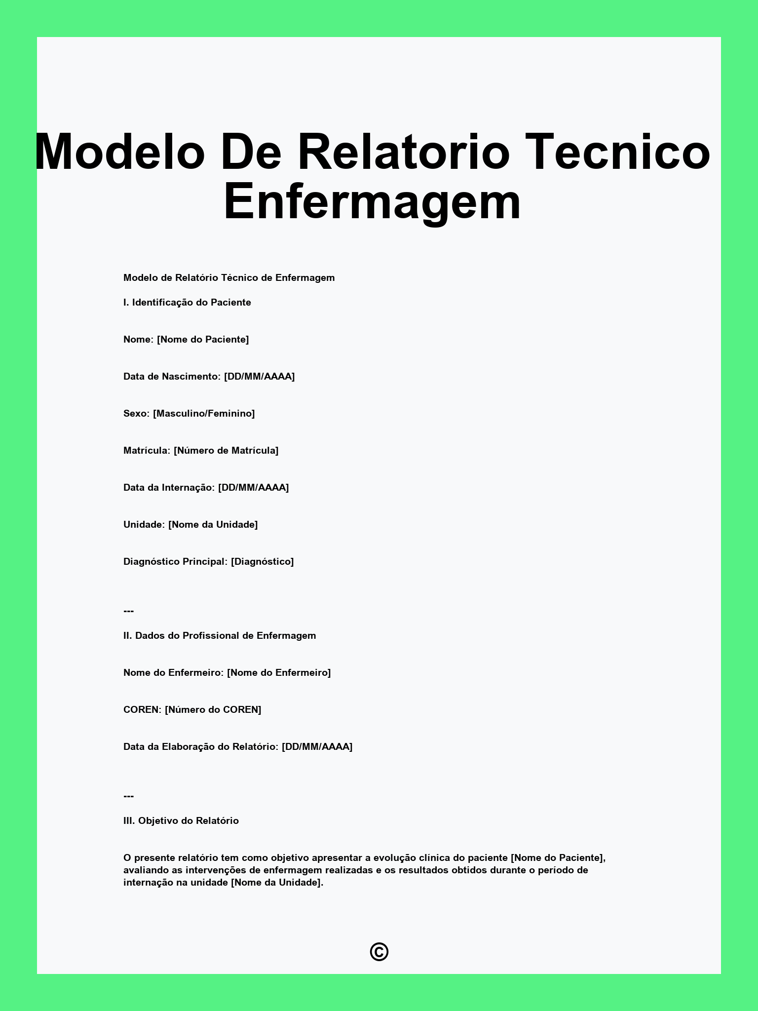 Modelo De Relatorio Tecnico Enfermagem