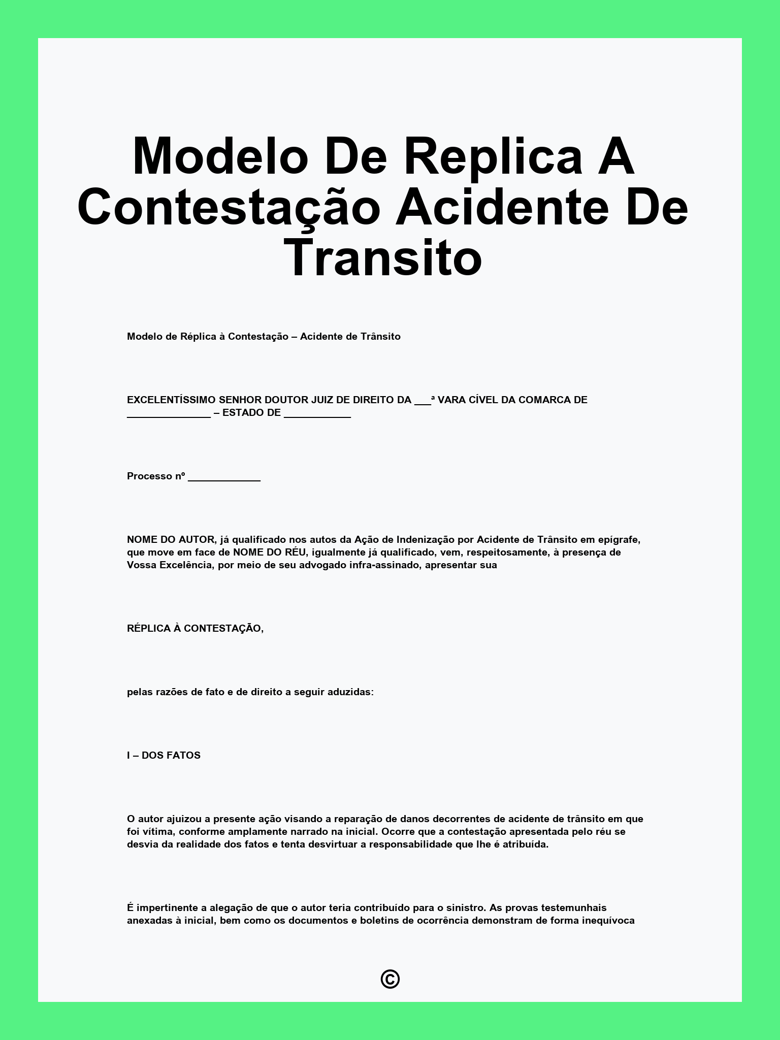 Modelo De Replica A Contestação Acidente De Transito