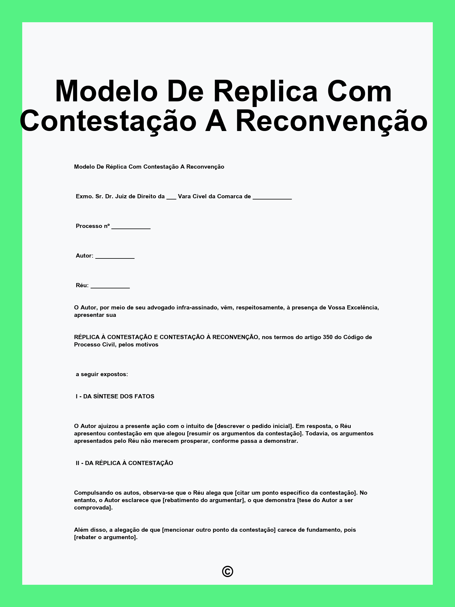 Modelo De Replica Com Contestação A Reconvenção