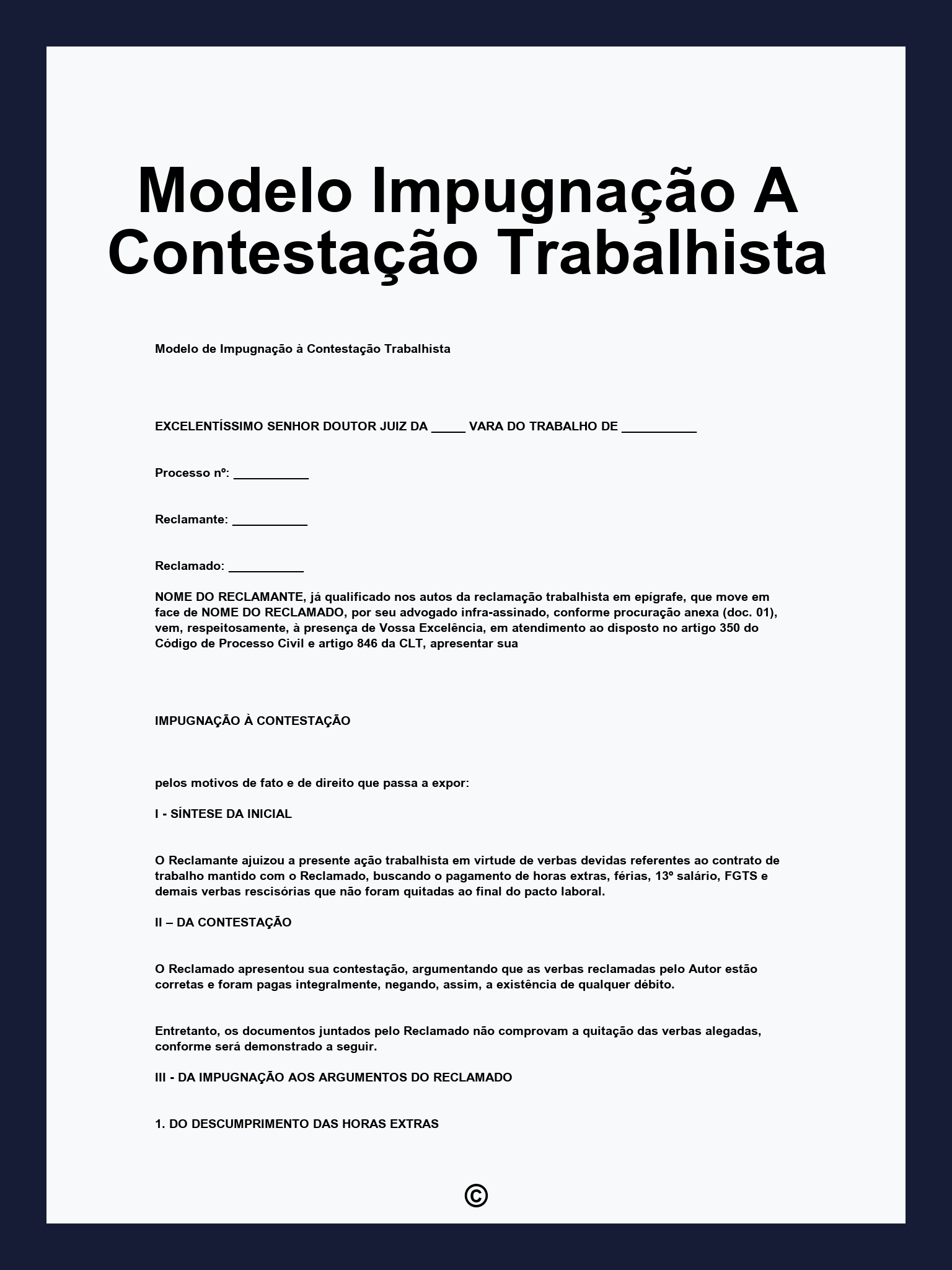 Modelo Impugnação A Contestação Trabalhista