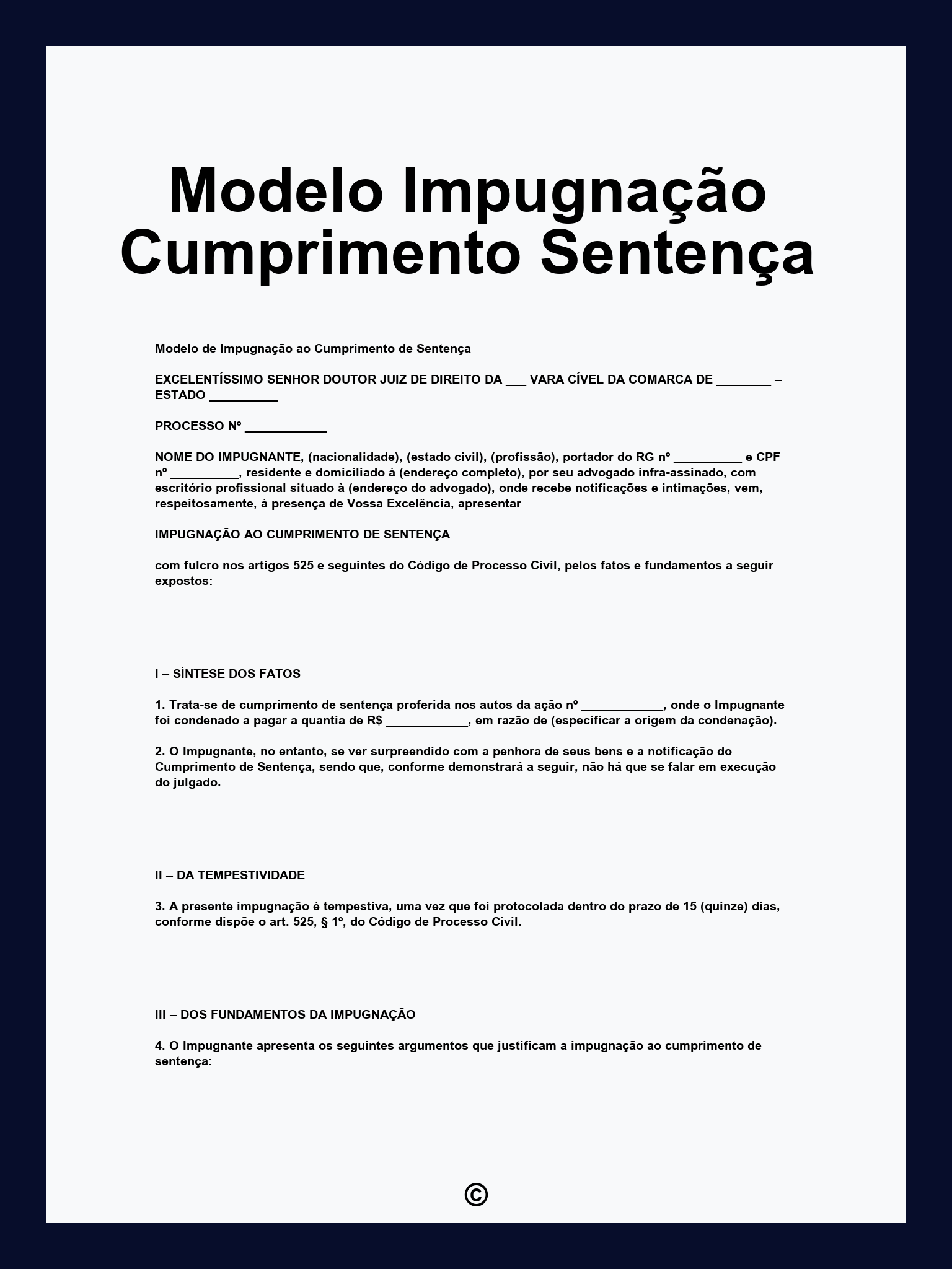 Modelo Impugnação Cumprimento Sentença